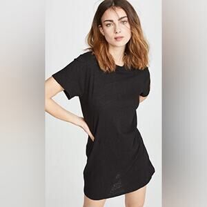 Enza Costa black slubbed short sleeve tee shirt mini dress SMALL